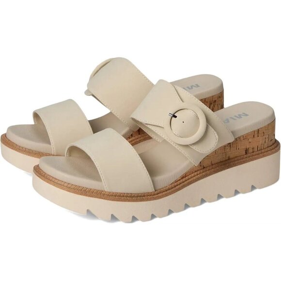 New MIA Orla Slip On Wedge Buckle Womens Chunky Tan Beige Sandals Size 11 - Picture 2 of 12